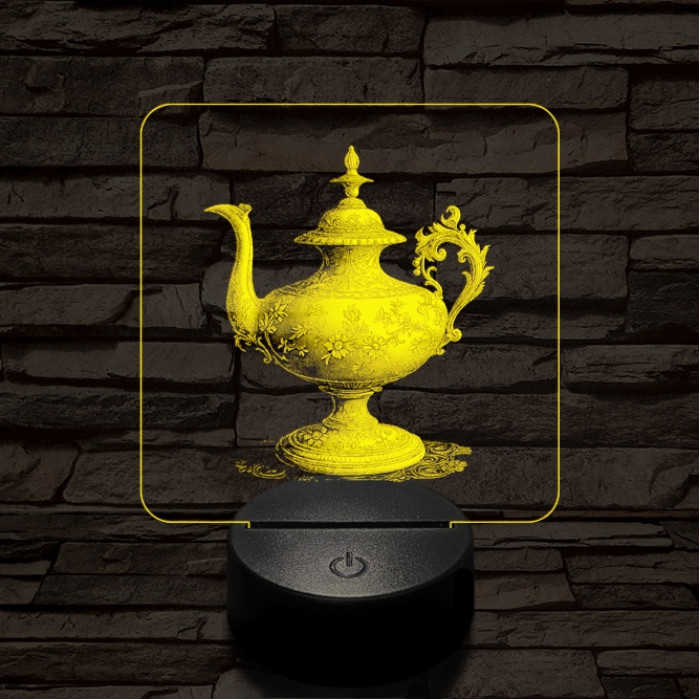 Díszes teáskancsó 7 színű valósághű 3D led lámpa