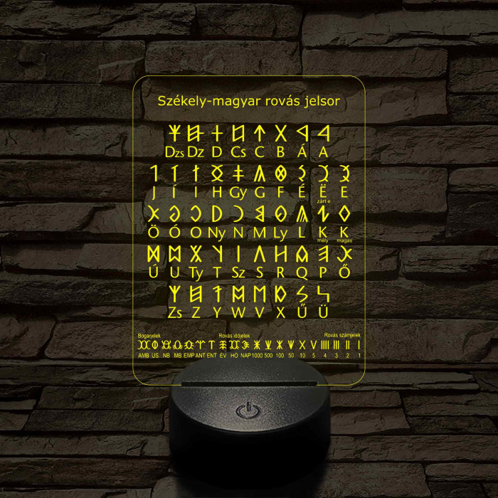 Rovásírás táblázat 7 színű 3D led lámpa