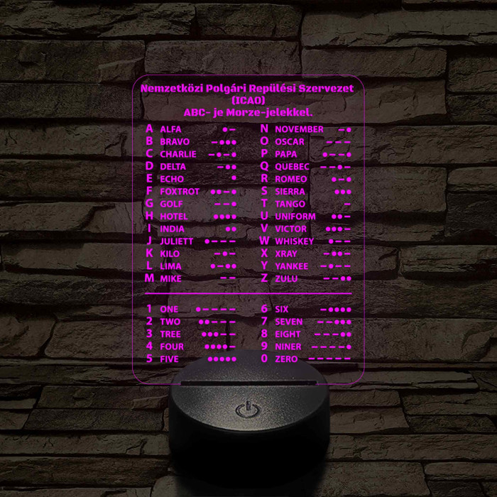 ICAO ABC és Morze-jeles 7 színű 3D LED Lámpa – Pilóták és Rádióamatőrök Ajándéka