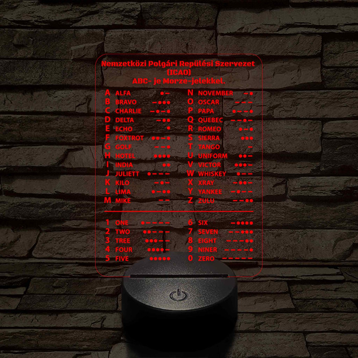 ICAO ABC és Morze-jeles 7 színű 3D LED Lámpa – Pilóták és Rádióamatőrök Ajándéka