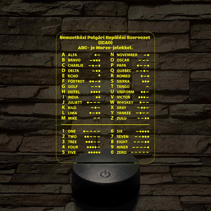 ICAO ABC és Morze-jeles 7 színű 3D LED Lámpa – Pilóták és Rádióamatőrök Ajándéka
