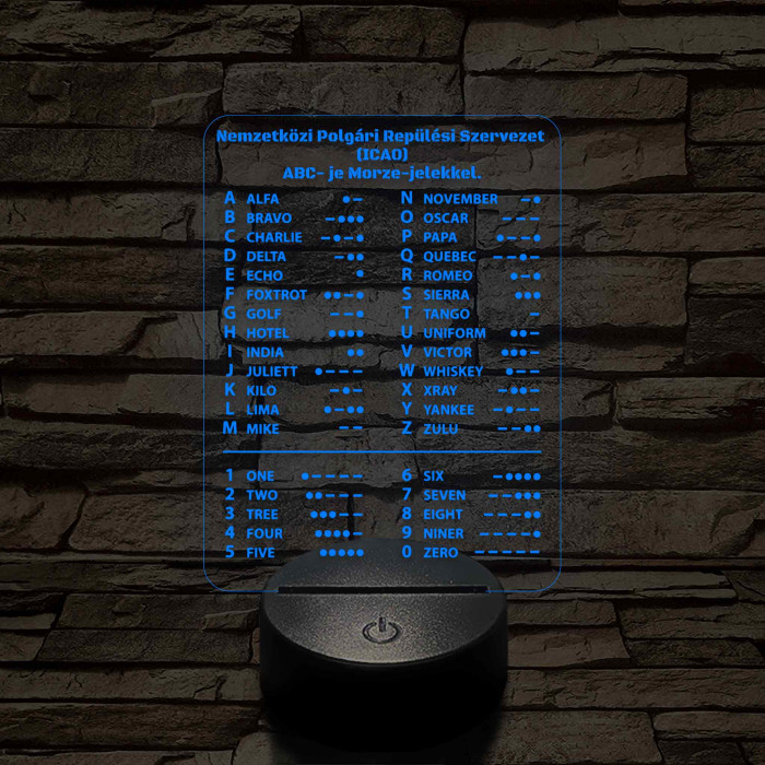 ICAO ABC és Morze-jeles 7 színű 3D LED Lámpa – Pilóták és Rádióamatőrök Ajándéka