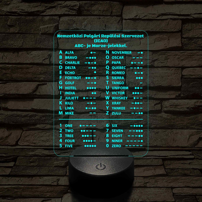 ICAO ABC és Morze-jeles 7 színű 3D LED Lámpa – Pilóták és Rádióamatőrök Ajándéka