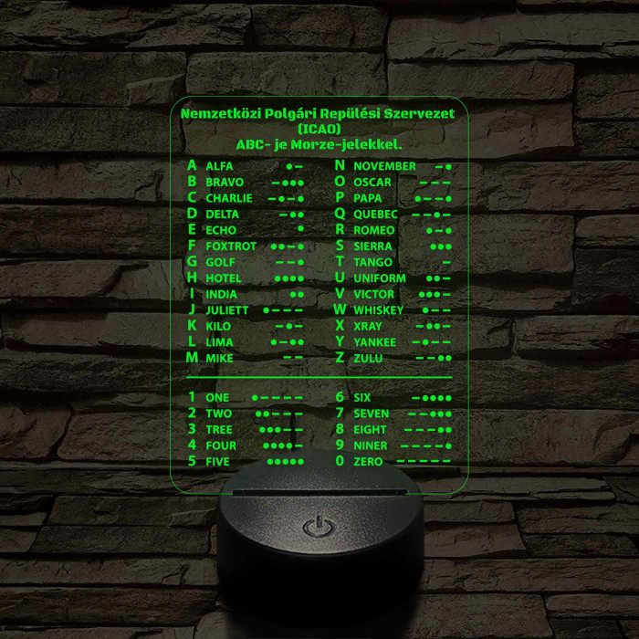 ICAO ABC és Morze-jeles 7 színű 3D LED Lámpa – Pilóták és Rádióamatőrök Ajándéka