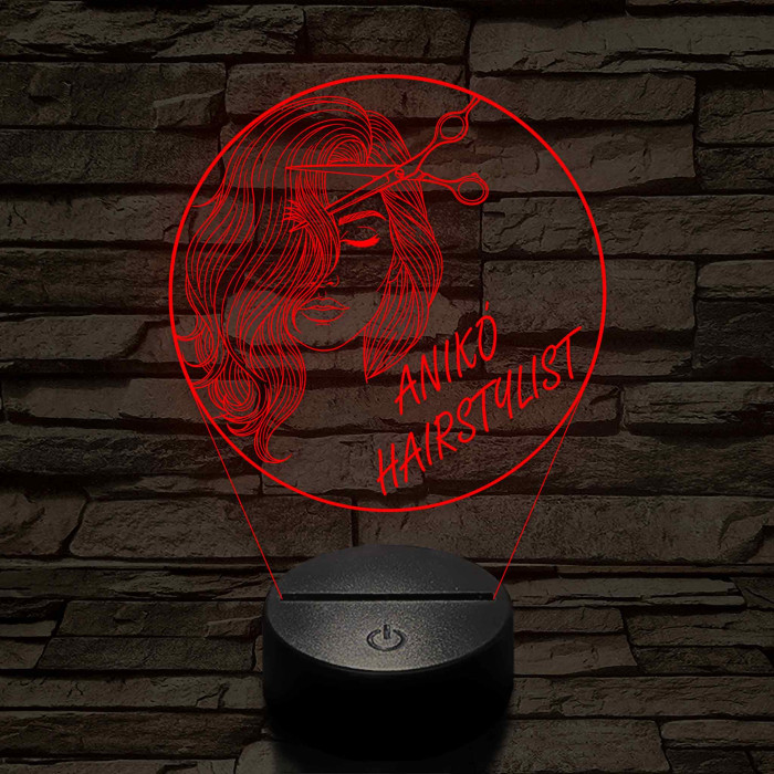 Fodrász sziluett ollóval – 7 színű, színváltós 3D LED lámpa