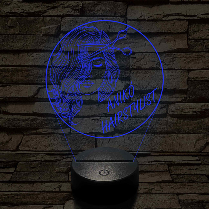 Fodrász sziluett ollóval – 7 színű, színváltós 3D LED lámpa