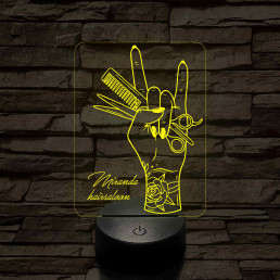 Tetovált női kéz fésűvel és ollóval – 7 színű, színváltós 3D LED lámpa