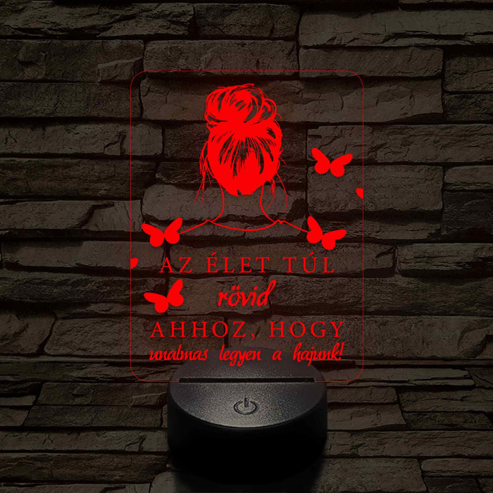 Az élet túl rövid... – 7 színű, színváltós fodrász 3D LED lámpa