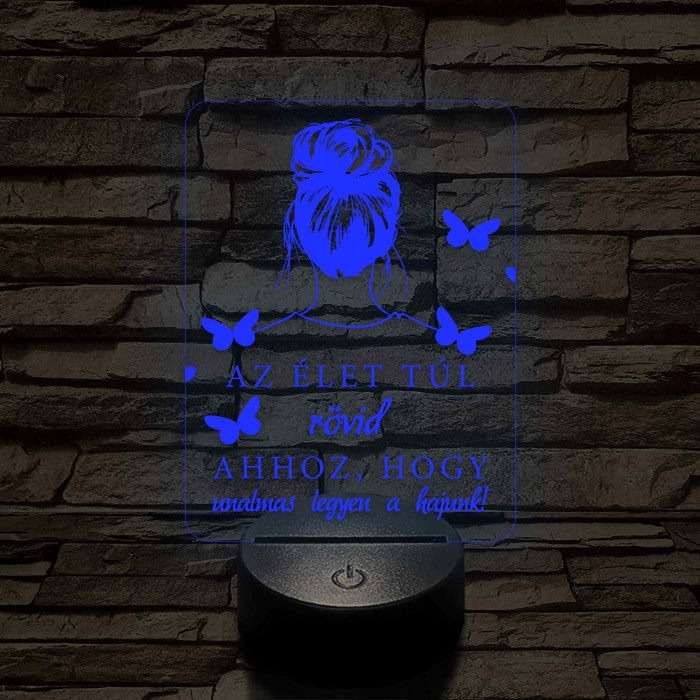 Az élet túl rövid... – 7 színű, színváltós fodrász 3D LED lámpa