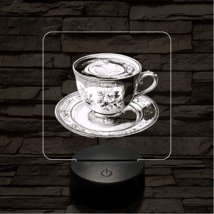 Kávé esztétika 7 színű, valósághűen gravírozott 3D led lámpa