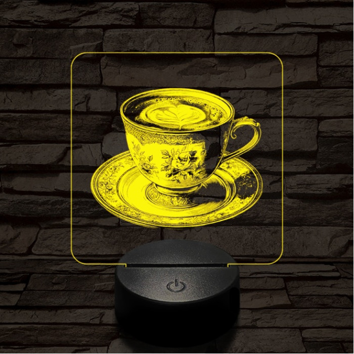 Kávé esztétika 7 színű, valósághűen gravírozott 3D led lámpa