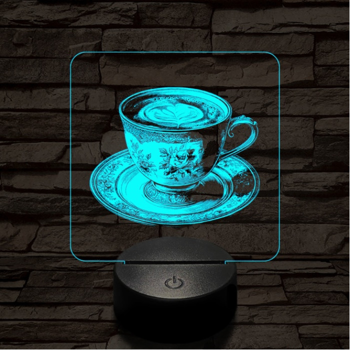 Kávé esztétika 7 színű, valósághűen gravírozott 3D led lámpa