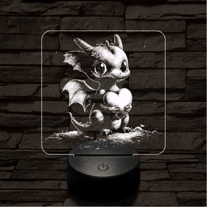 Szerelmetes kissárkány 7 színű valósághű 3D led lámpa