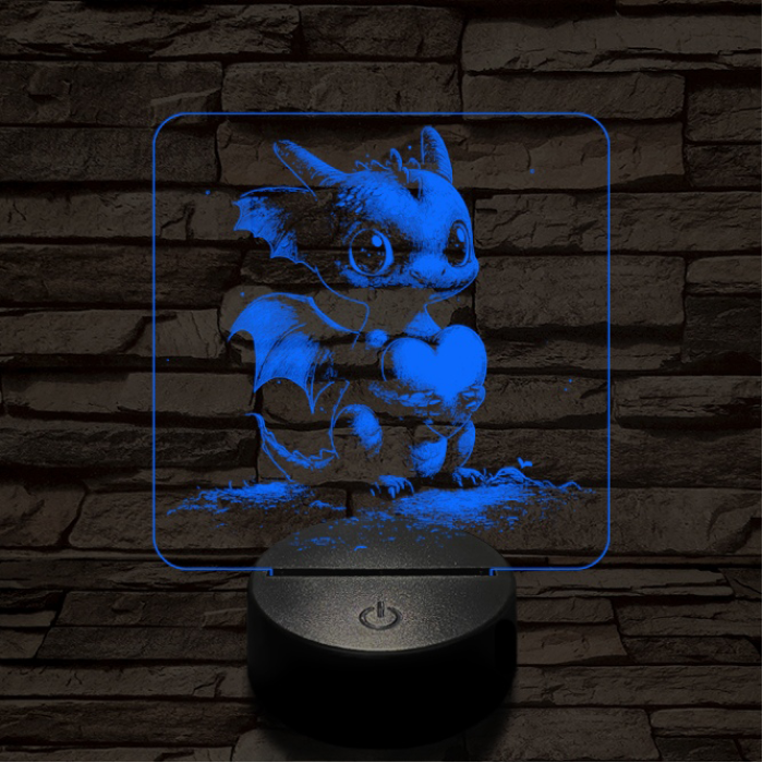 Szerelmetes kissárkány 7 színű valósághű 3D led lámpa