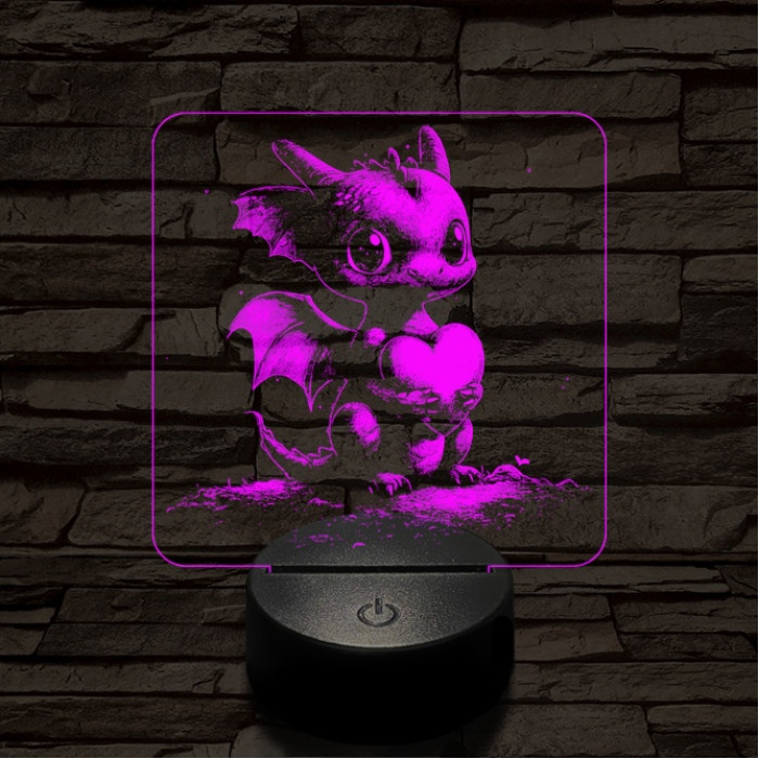 Szerelmetes kissárkány 7 színű valósághű 3D led lámpa