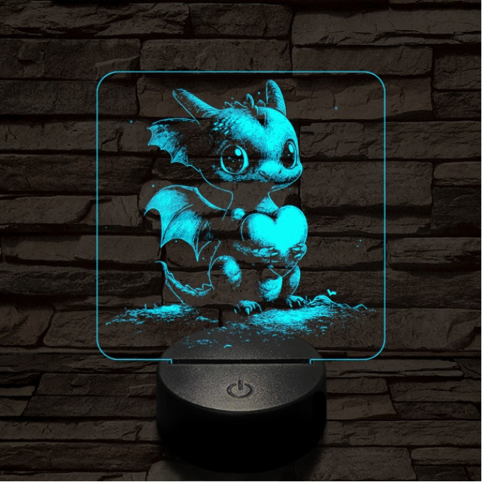 Szerelmetes kissárkány 7 színű valósághű 3D led lámpa