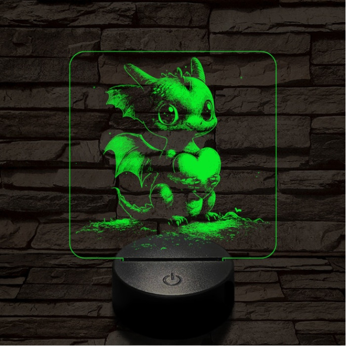 Szerelmetes kissárkány 7 színű valósághű 3D led lámpa