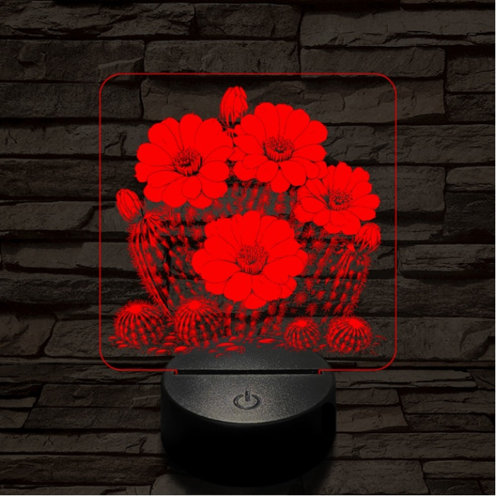 Virágzó kaktusz 7 színű valósághű 3D led lámpa