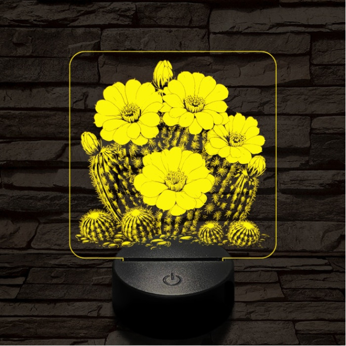 Virágzó kaktusz 7 színű valósághű 3D led lámpa