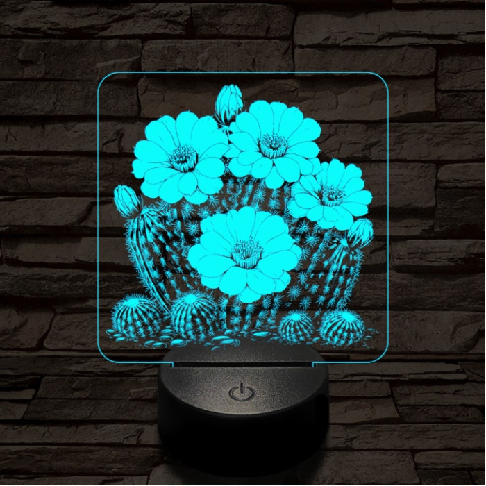 Virágzó kaktusz 7 színű valósághű 3D led lámpa