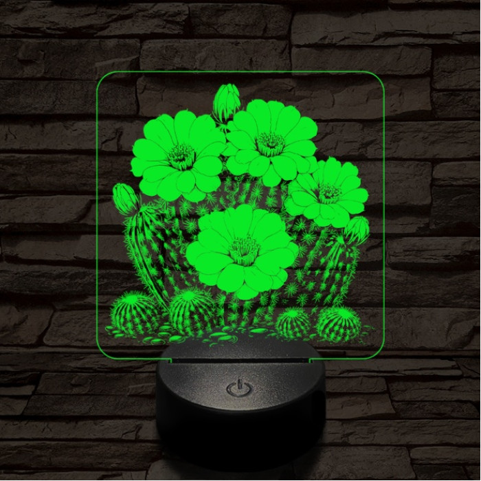 Virágzó kaktusz 7 színű valósághű 3D led lámpa