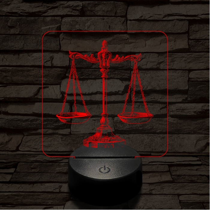 Jusztícia mérlege 7 színű  3D led lámpa