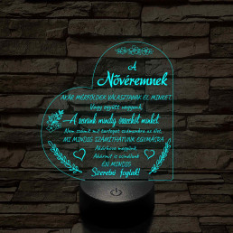 Nővéremnek – szívalakú, idézetes, 7 színű színváltós 3D LED lámpa