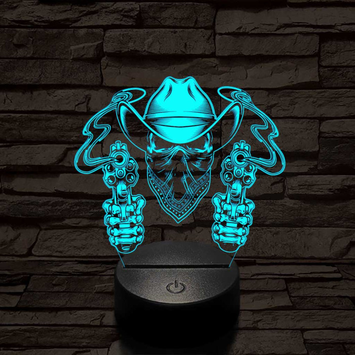A halott cowboy és a két füstölgő pisztolycső 7 színű  3D led lámpa