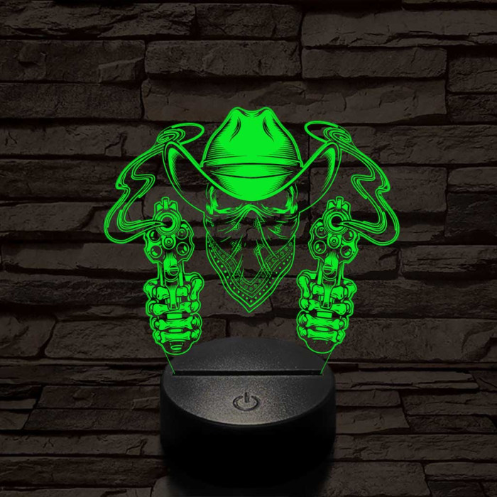 A halott cowboy és a két füstölgő pisztolycső 7 színű  3D led lámpa