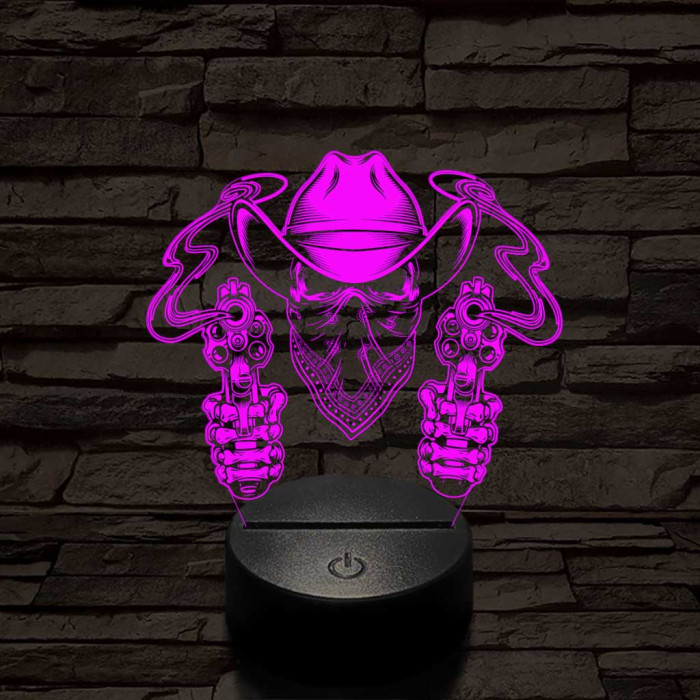 A halott cowboy és a két füstölgő pisztolycső 7 színű  3D led lámpa