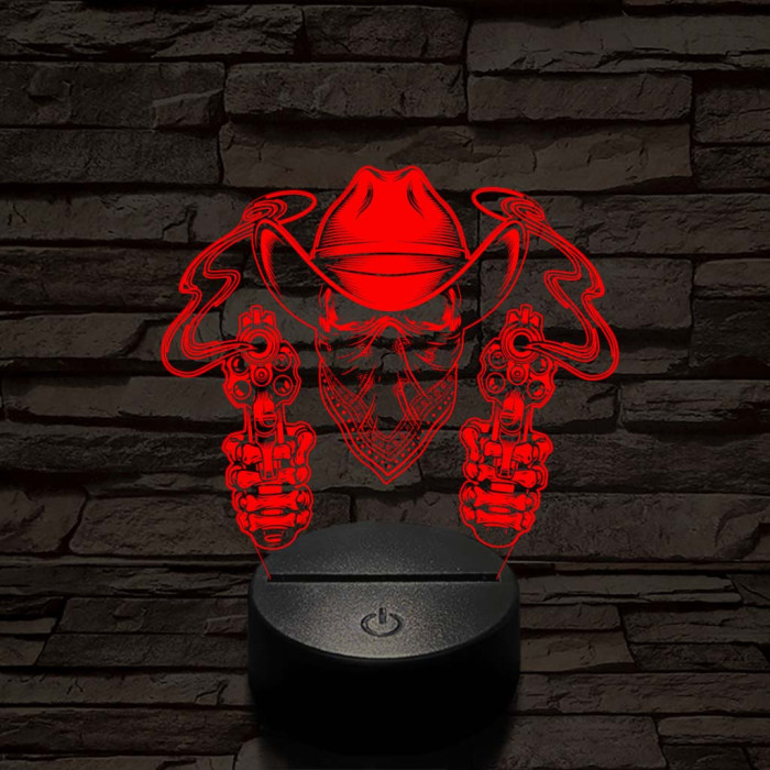 A halott cowboy és a két füstölgő pisztolycső 7 színű  3D led lámpa