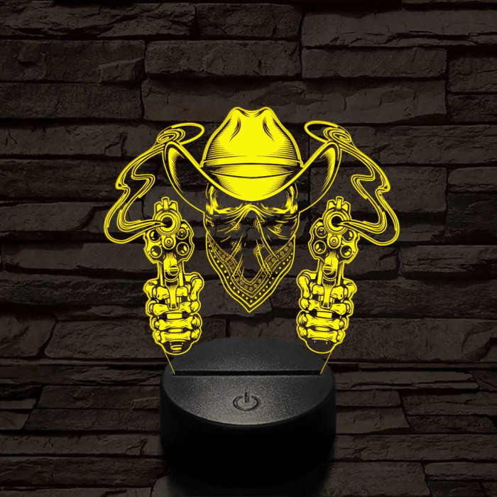 A halott cowboy és a két füstölgő pisztolycső 7 színű  3D led lámpa