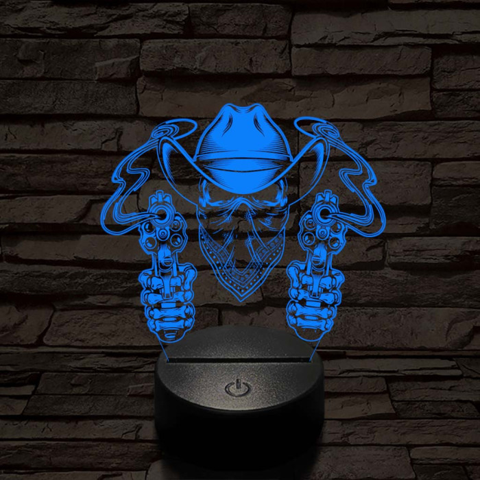A halott cowboy és a két füstölgő pisztolycső 7 színű  3D led lámpa