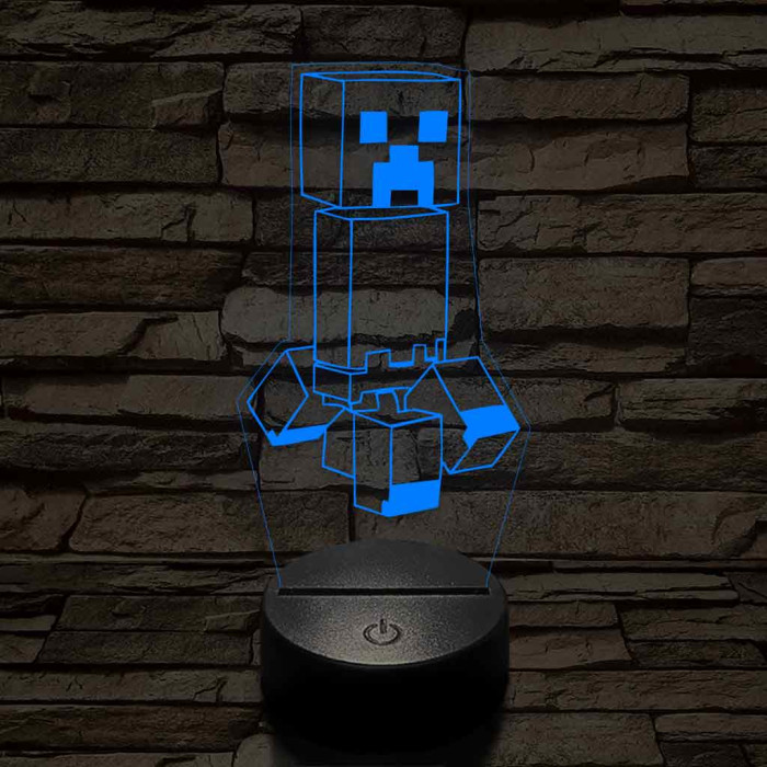 Minecraft Creeper 7 színű 3D led lámpa