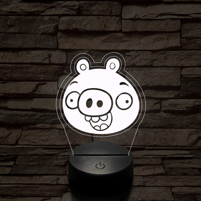 Angry Birds zöld malac piggy 7 színű 3D led lámpa