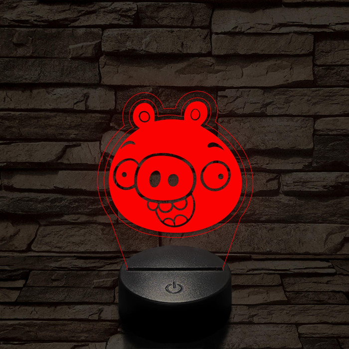 Angry Birds zöld malac piggy 7 színű 3D led lámpa