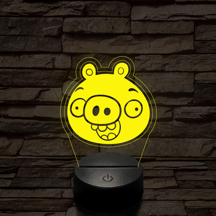 Angry Birds zöld malac piggy 7 színű 3D led lámpa