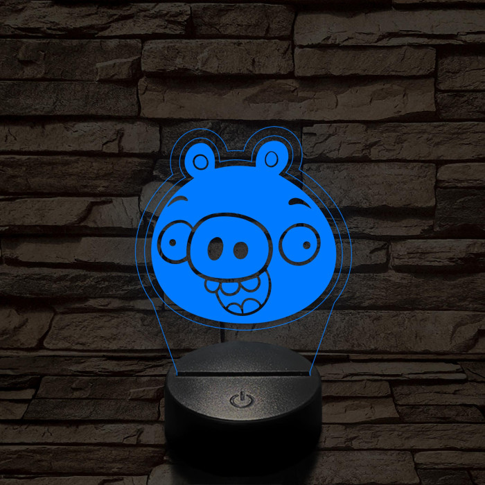 Angry Birds zöld malac piggy 7 színű 3D led lámpa