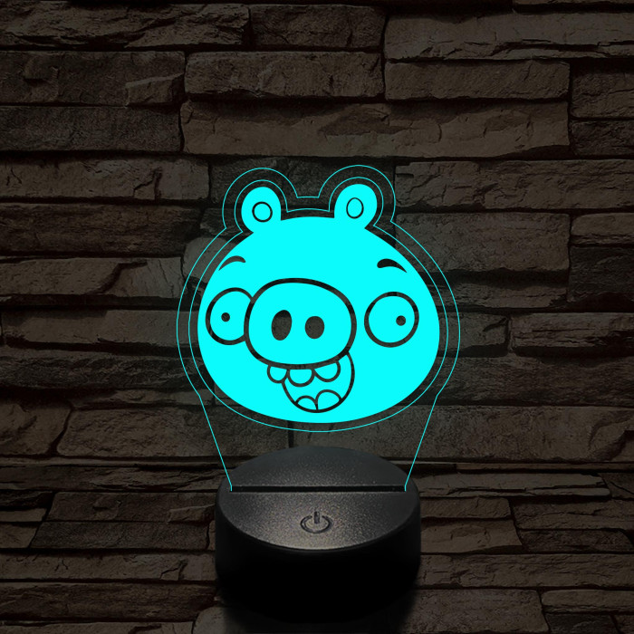 Angry Birds zöld malac piggy 7 színű 3D led lámpa