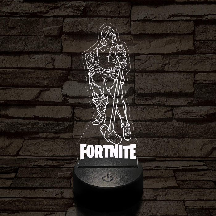 Fortnite női karakter kalapáccsal 7 színű 3D led lámpa