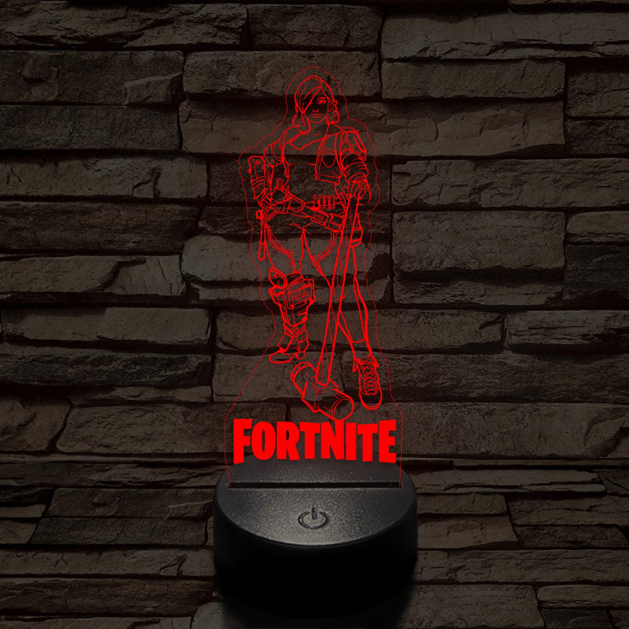 Fortnite női karakter kalapáccsal 7 színű 3D led lámpa
