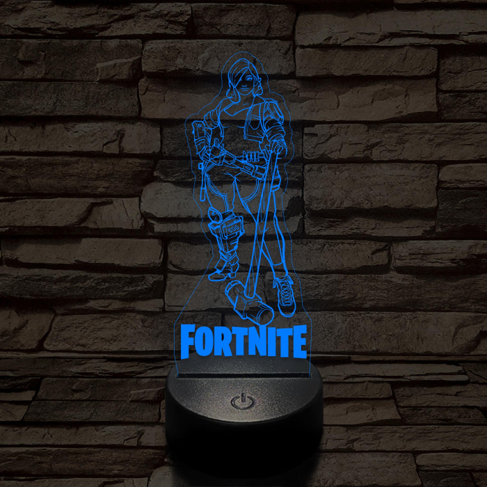 Fortnite női karakter kalapáccsal 7 színű 3D led lámpa