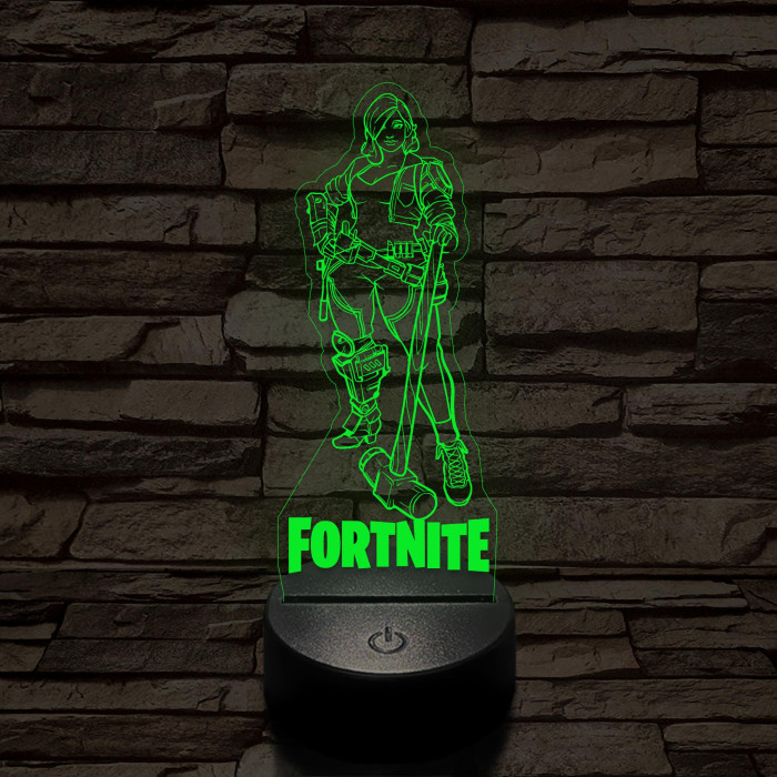 Fortnite női karakter kalapáccsal 7 színű 3D led lámpa