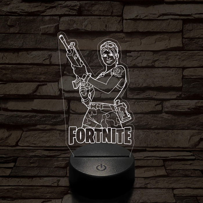 Fortnite női fegyveres karakter 7 színű 3D led lámpa