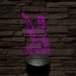 Fortnite női fegyveres karakter 7 színű 3D led lámpa