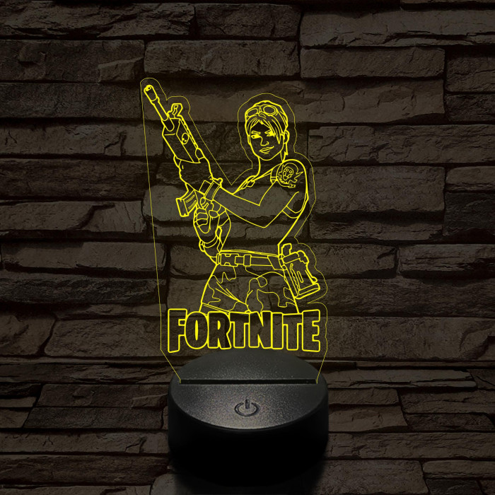 Fortnite női fegyveres karakter 7 színű 3D led lámpa