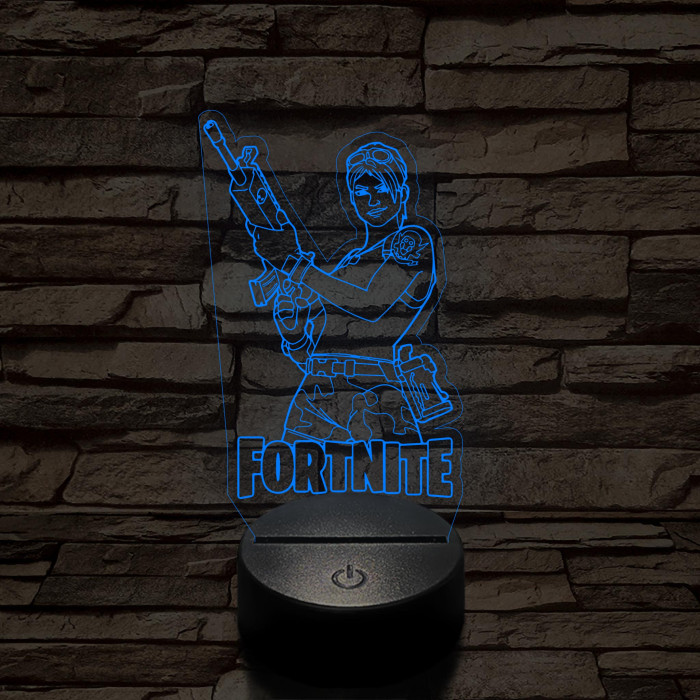Fortnite női fegyveres karakter 7 színű 3D led lámpa