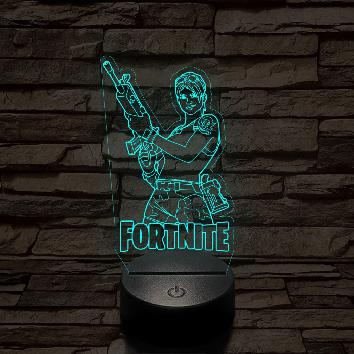 Fortnite női fegyveres karakter 7 színű 3D led lámpa