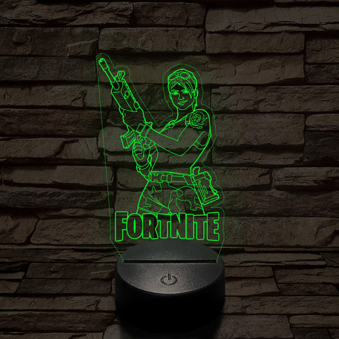 Fortnite női fegyveres karakter 7 színű 3D led lámpa