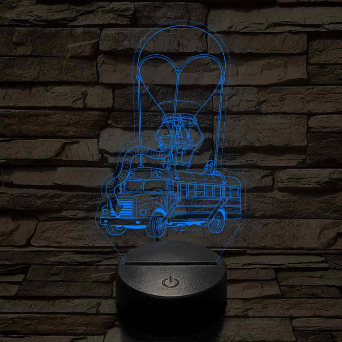 Fortnite Battle Bus 7 színű 3D led lámpa